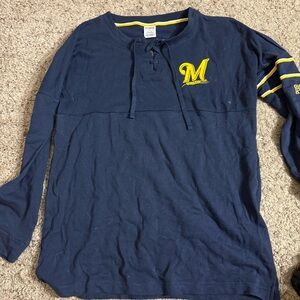 PINK Victoria's Secret Navy and Yellow Long Sleeve Tee